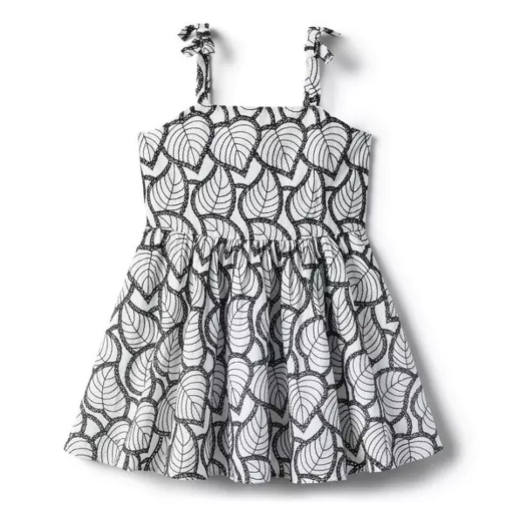 Janie and Jack Black & White Leaf Pattern Dress with Bow Straps